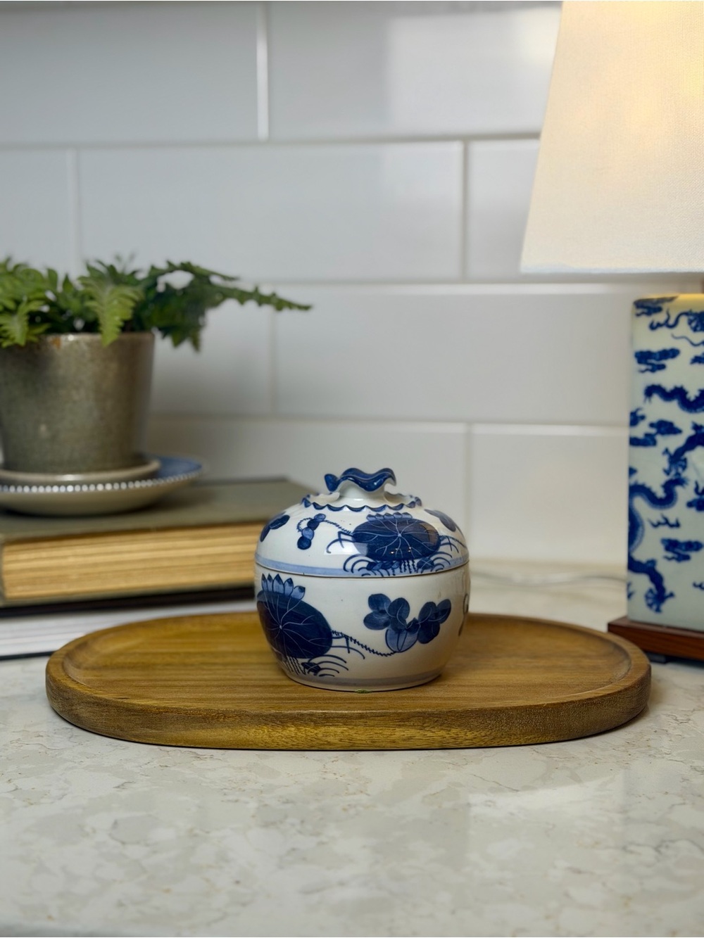 Blue & White Porcelain Lidded Ginger Jar